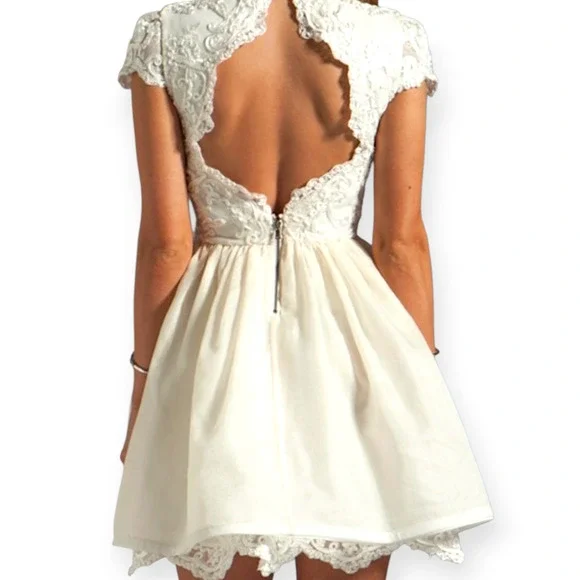 Alice + Olivia Ivory Cream Antique White Fyona Lace Silk Mini Dress Rare Size 2 - Picture 2 of 8